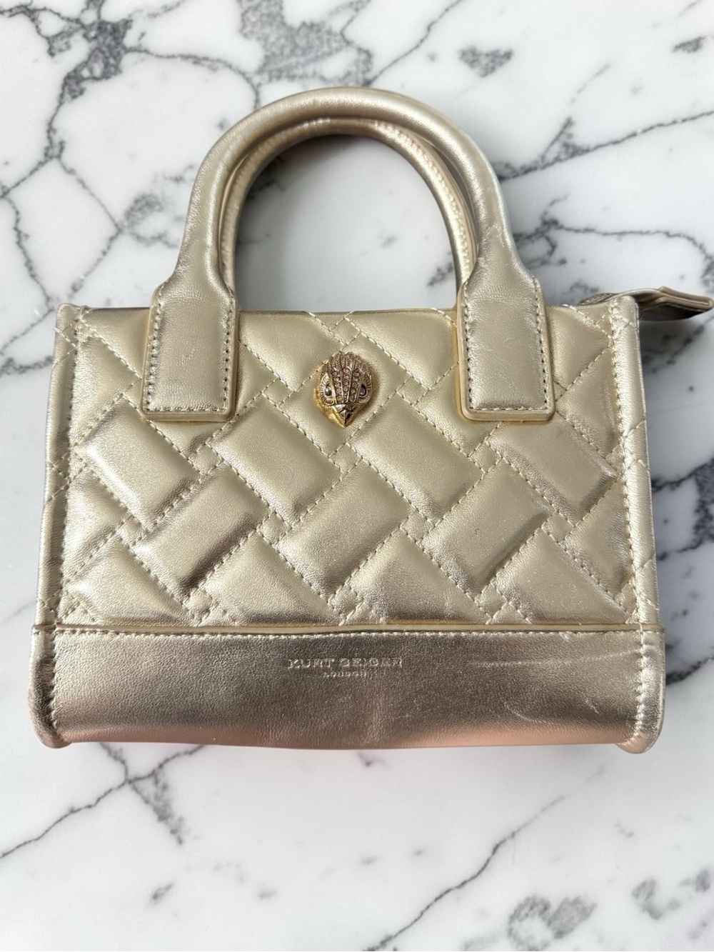 Kurt Geiger 🪢 Metallic XS Kensington Gold Drench Square Tote